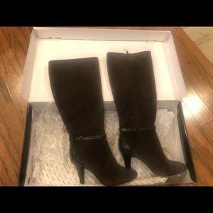 Brown Leather & Suede Knee High Heel boots NWT